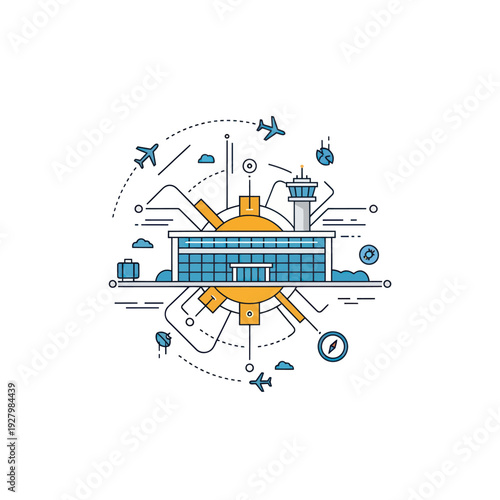 Airport terminal with airplanes showing global travel and connection concept
