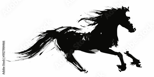 Dynamic black ink wash painting of a horse in motion