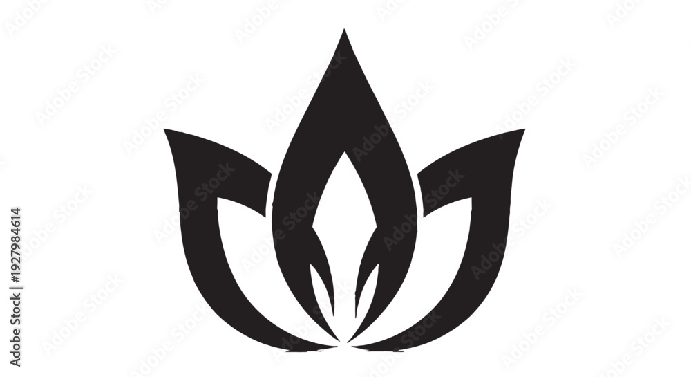 Obraz premium A serene and elegant black lotus flower icon with three petals creating a symmetrical, upward-pointing design.