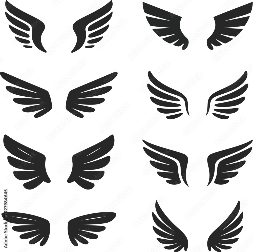 Fototapeta premium A collection of black wing graphics on a white background
