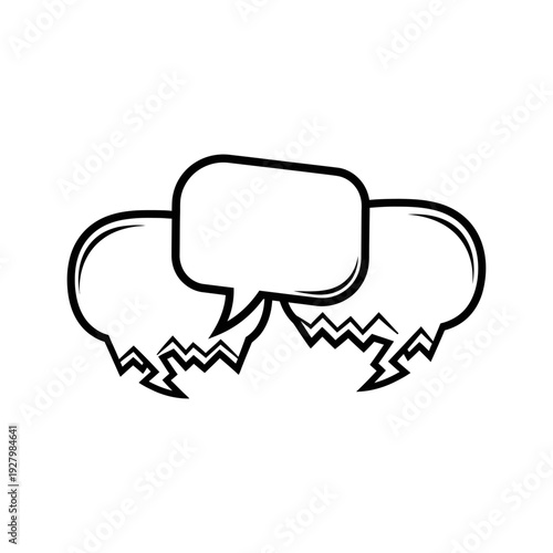 Two speech bubbles are depicted, one visibly broken, symbolizing a significant breakdown in communication or dialogue.