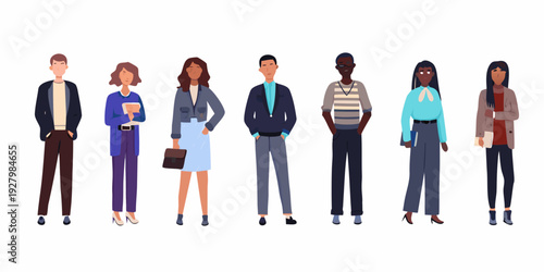 Diverse group of professionals standing in a row illustrated style