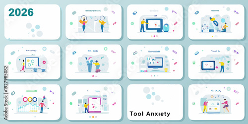 Digital learning concept with illustrated scenes depicting online education