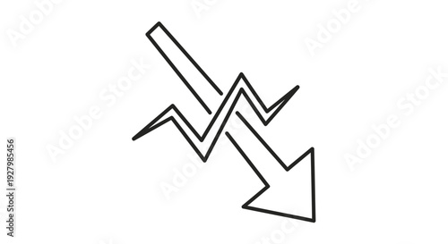 Line art illustration of a downward arrow with a zigzag line, symbolizing decline, instability, or a problem.