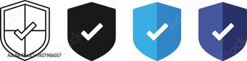 Security shield checkmark icon set, protection verification badge vector collection isolated on white background cybersecurity safety concept