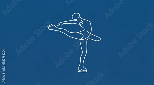 Elegant Figure Skater Line Art on Blue Background.