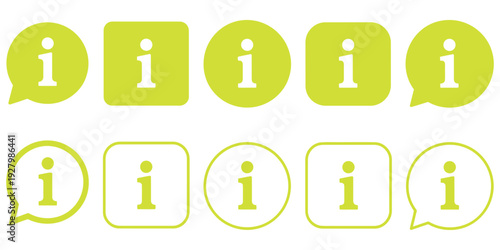 Info icon collection, information point icon set in black, help and guidance symbol, simple info button icons, flat and stroke style, modern digital interface information and support graphic design
