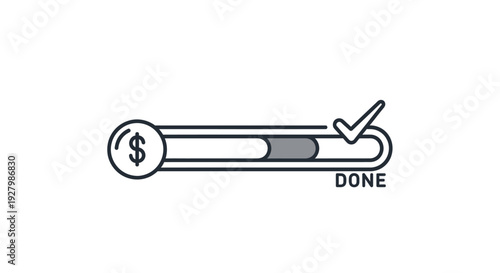 Progress bar with dollar sign and checkmark indicating financial goal completion.