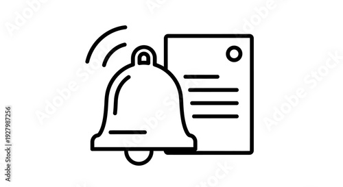 Outline icon of a ringing bell next to a document, symbolizing notifications or alerts.