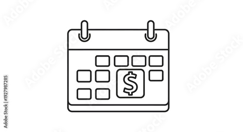 A line art illustration of a calendar with a dollar sign on a specific date, representing financial planning or payment schedule.