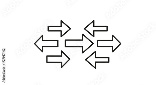 Multiple arrows pointing in various directions, symbolizing movement and opposing forces in a dynamic visual representation.
