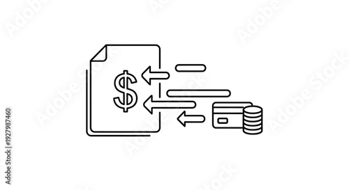 Line art icon depicting financial transactions, money transfer, payment processing, and billing services.