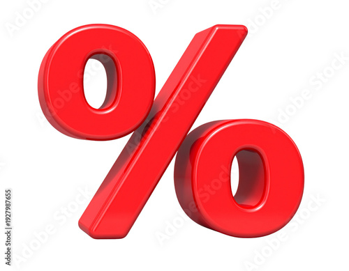 Shiny red three dimensional percentage symbol representing discount sale and financial interest rates