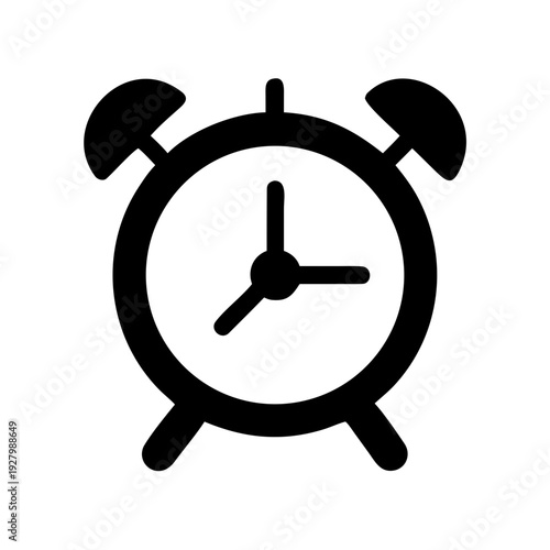 Alarm clock icon in black style representing time management with minimalistic design
