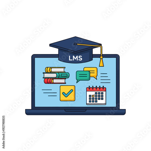 Online Learning Management System concept on laptop screen