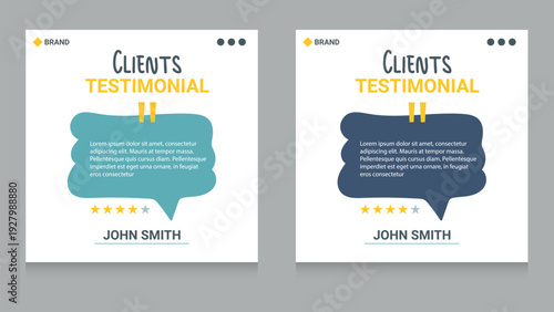 Clients Testimonial Template with Speech Bubble and Star Rating. Editable vector illustration for web, business presentation, marketing and social media.