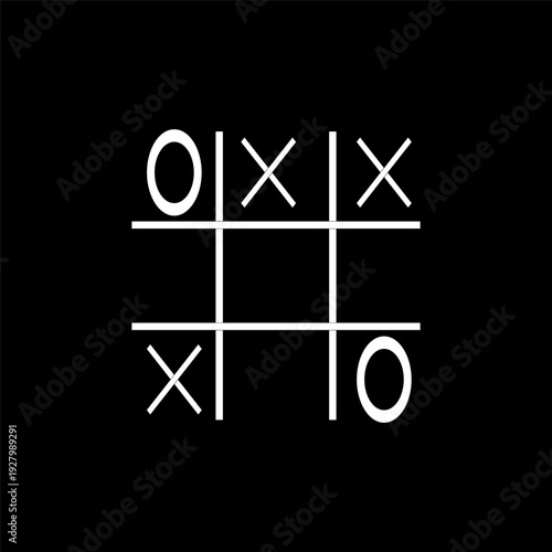 Traditional competitive game. Intellectual puzzle Vector. Darkened background grid. Professional crosses noughts.
