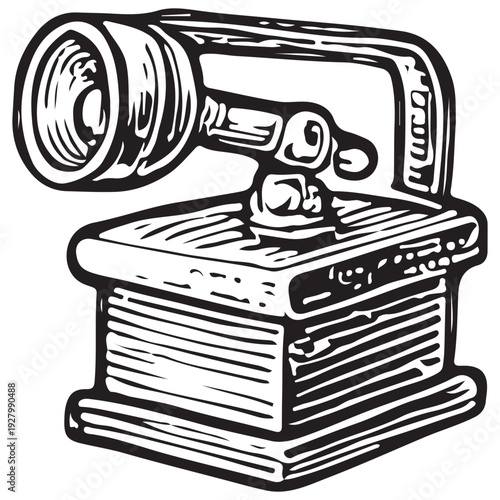 Vintage Fire Station Spotlight Searchlight Engraving Illustration