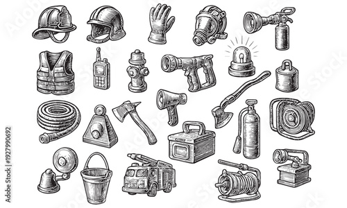 Vintage Firefighting Equipment Set