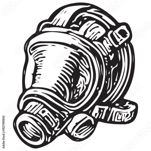Firefighter Breathing Apparatus Gas Mask Vintage Engraving Illustration