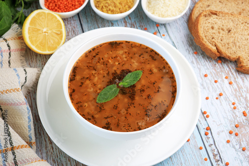 Ezogelin Çorbası Traditional delicious Turkish soup; Ezogelin corbasi