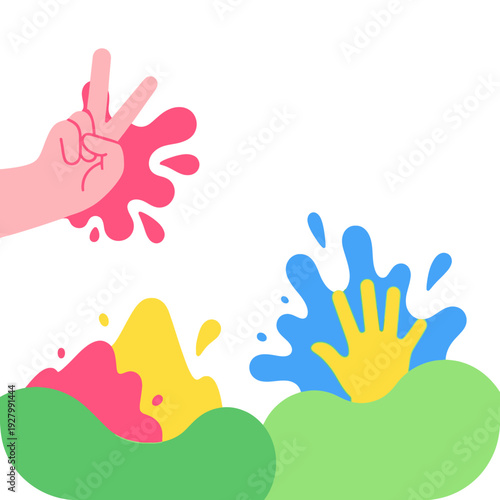Vibrant illustration of hands playing with colorful liquid splashes, symbolizing celebration and joy.
