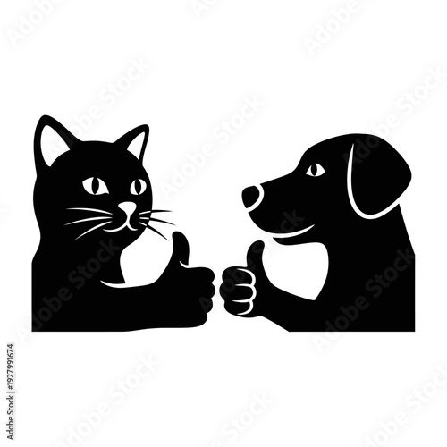 Cat and Dog Silhouette Fist Bump Friendship.