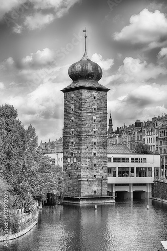 Shot tower on the banks of the Vltava river, Prague