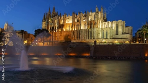 Illuminated Cologne Cathedral at Night with Fountain Reflection | Majestic Gothic Kölner Dom Lit Up by River at Dusk