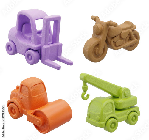 Cute Mini Toy Vehicle Set with Forklift, Motorcycle and Road Roller