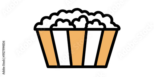 Popcorn bucket illustration in bright colors, suitable for movies and snacks,
