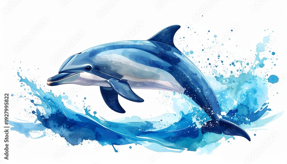 Obraz premium Vibrant dolphin jumping out of ocean waves with dynamic blue splash