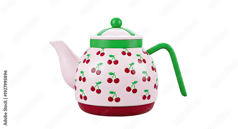 Obraz premium Pink Teapot with Cherry Pattern