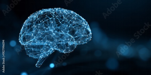 Blue plexus network brain structure glows on dark background.