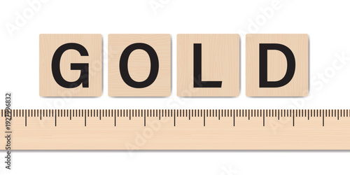 Evaluating the profitability of gold and precious metals as investments. Business analysis, financial review. Measuring ruler and wooden labels with text - GOLD. Risk control