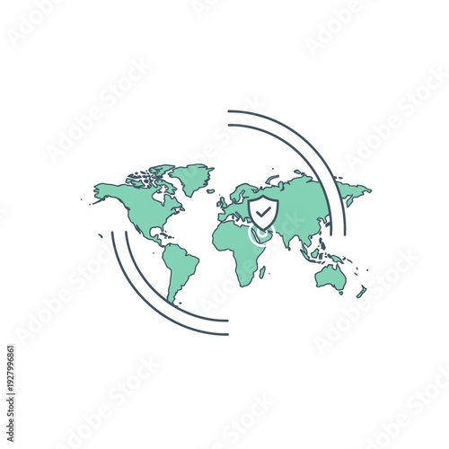 World map with security shield and global connection lines