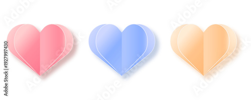 パステルカラーのハート素材3色セット　クラフト風の立体ハート