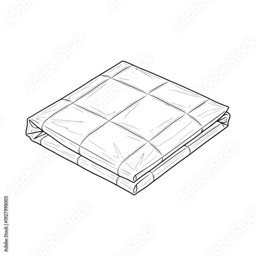 Stacked quilted blanket or comforter with soft puffy layers and simple line drawing style on white background
