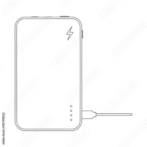 Portable white power bank with usb charging cable connected isolated on plain background showcasing sleek design and modern technology for everyday use