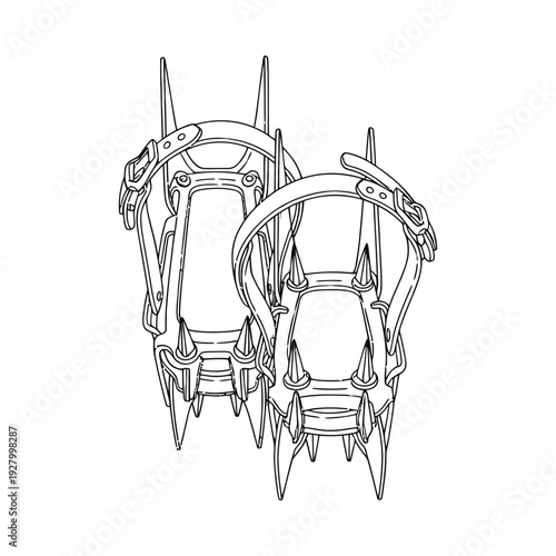 Pair of metallic ice cleats with sharp spikes for winter hiking and climbing detailed design for traction on snow and ice