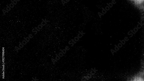 White grunge noise and dust texture overlay on black background
