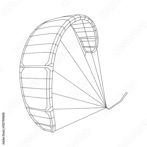 Parachute wing with lines and harness for skydiving and paragliding sports isolated on white background