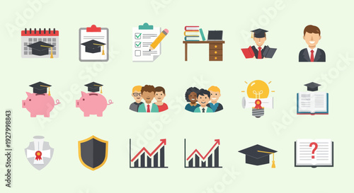 Collection of Educational and Business Icons Representing Learning and Success.