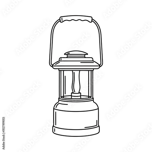 Classic outdoor lantern with burning flame emitting soft warm light in minimalist sketch style
