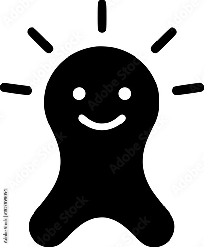 Black silhouette icon depicting a cheerful character experiencing a sudden brilliant moment of inspiration or idea generation