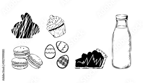 Delicious baked goods and fresh milk on a table