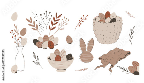 Elegant botanical elements collection with leaves and flowers