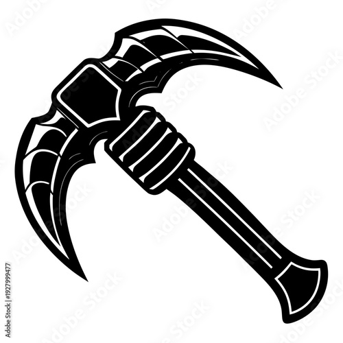 Elegant black and white gothic pickaxe design with curved blades and ribbed handle for unique artistic style
