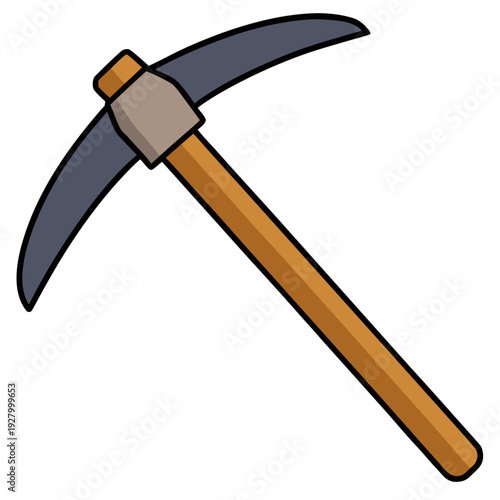 Classic wooden handled metal pickaxe for mining and digging with curved head and sturdy design for outdoor exploration