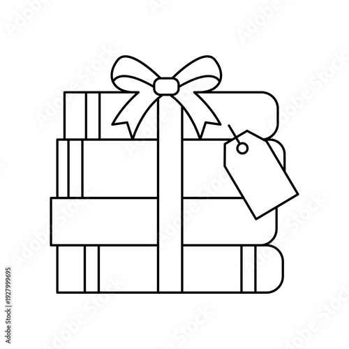 Book stack with bow and tag
